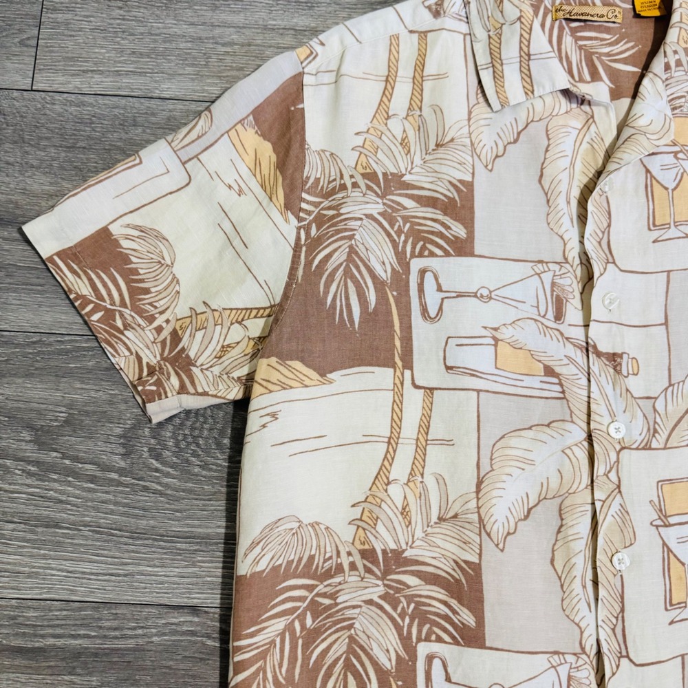 The Havanera Co. Men Linen Blend Short Sleeve Button Up Shirt Tropical Palms L - Picture 3 of 10